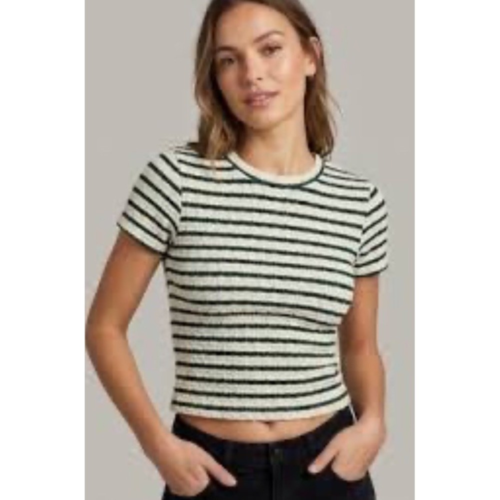 Gaze Black Cream Stripe Crop Cropped Top Y2K Inspired Size Small
